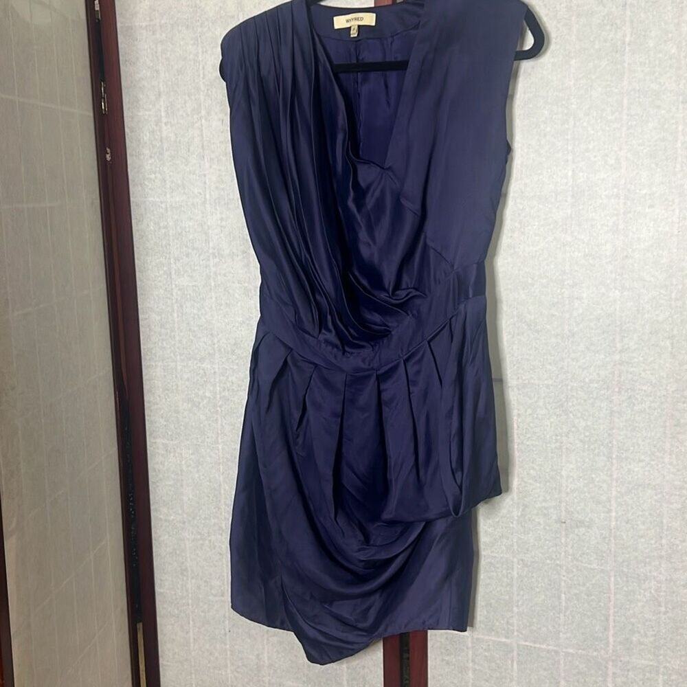 Whyred Womens Pleated Sleeveless Surplice Mini Dress Navy Blue Size 38‎
